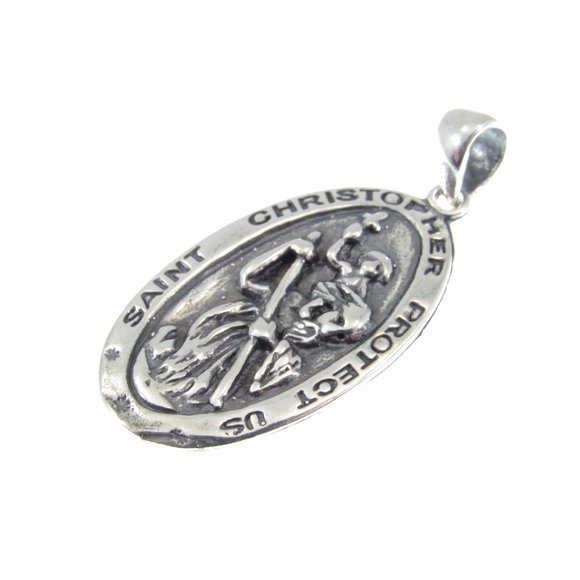 Solid 925 Sterling Silver St. Christopher and Baby Jesus Crossing River Pendant - Picture 8 of 10